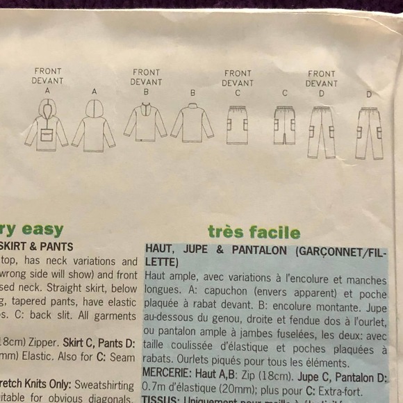 Butterick Sewing pattern 6729 Childrens sweatshirt hoodie skirt pants sz 6 7 8 - Picture 4 of 8